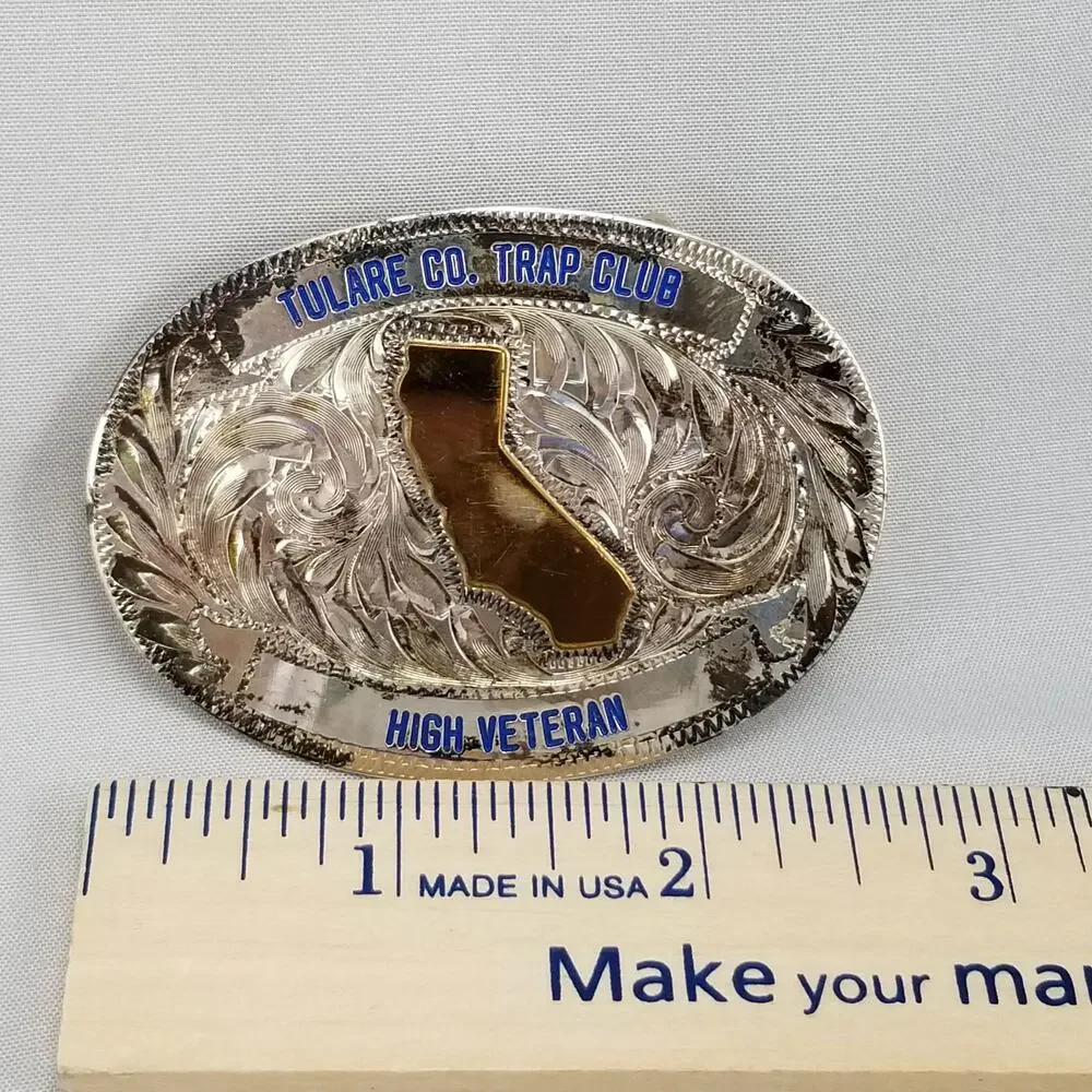 Vintage Belt Buckle Sterling Face‎ Tulare County CA Trap Club High Veteran